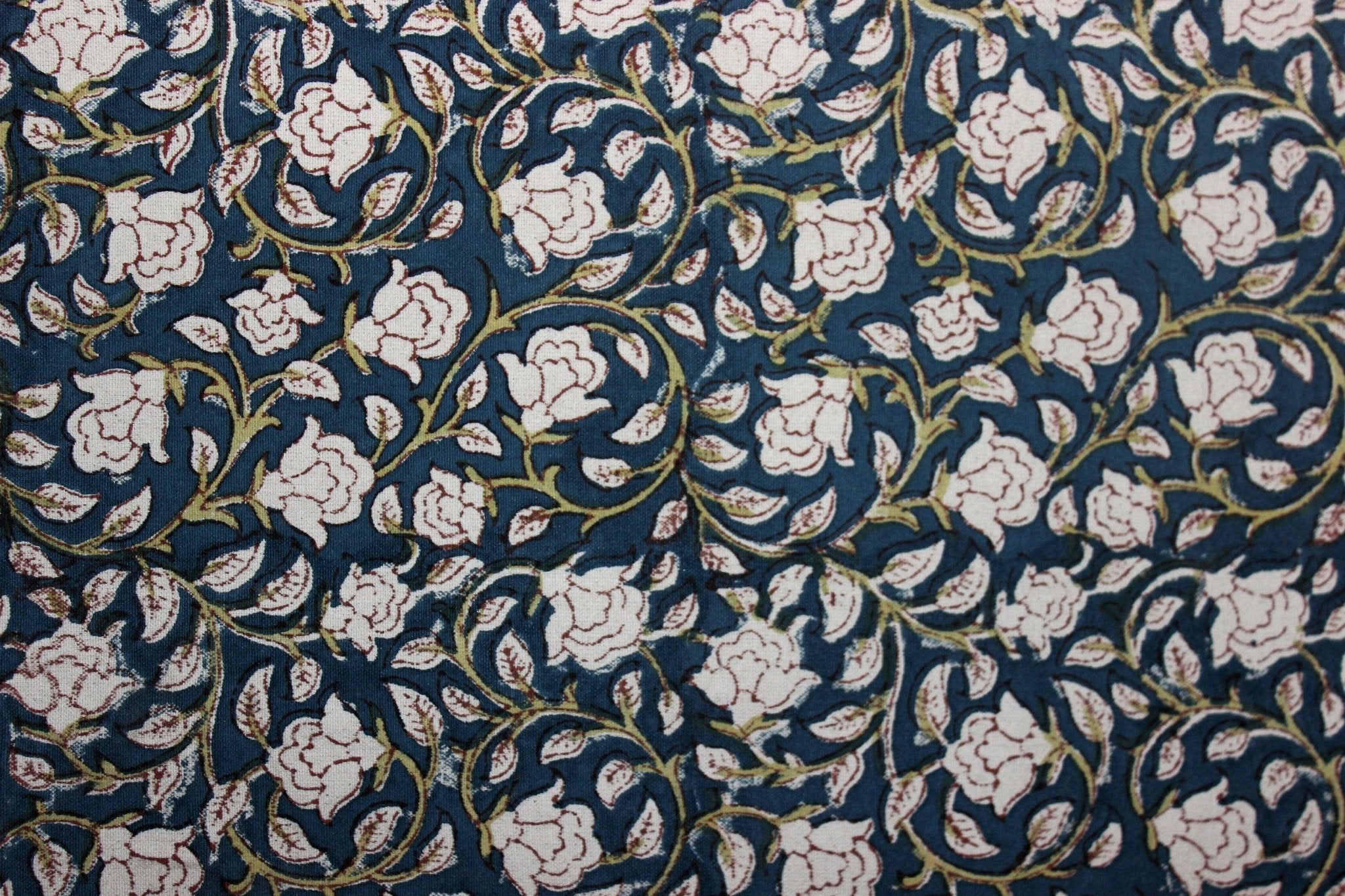 Amrit Vela  Floral Linen Hand Block Fabric  Indian Fabrics Printed Linen & Cotton By The Yard  Natural And Organic Fabrics