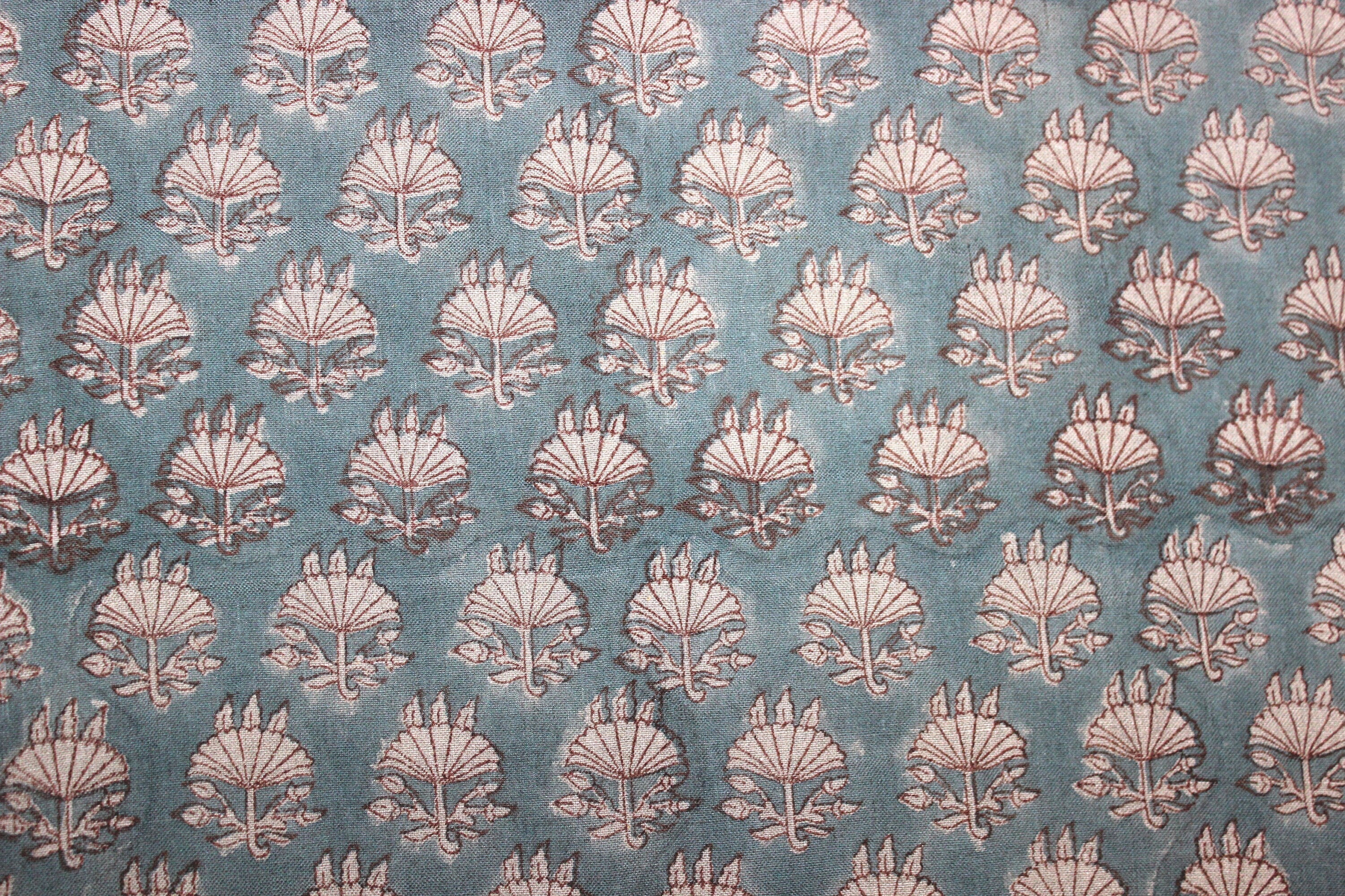Block Print Linen Fabric, Trishula  Floral Block Prints, Fabric From India, Block Print By The Yard Fabric, Designer Cushion Fabric,Handmade Pillow Cover Fabric