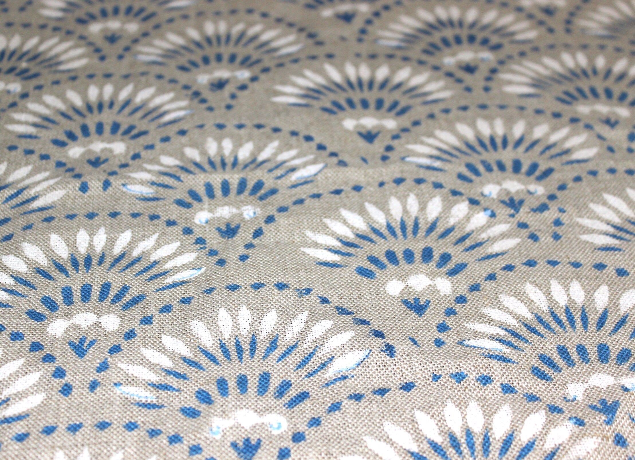 Block Print Linen Fabric, Shubharambh  Hand Block Indian Art On Heavy Handloom Linen Fabric, Upholstery&Pillow Cover Fabric By The Yard  Handmade With Natural Dyes