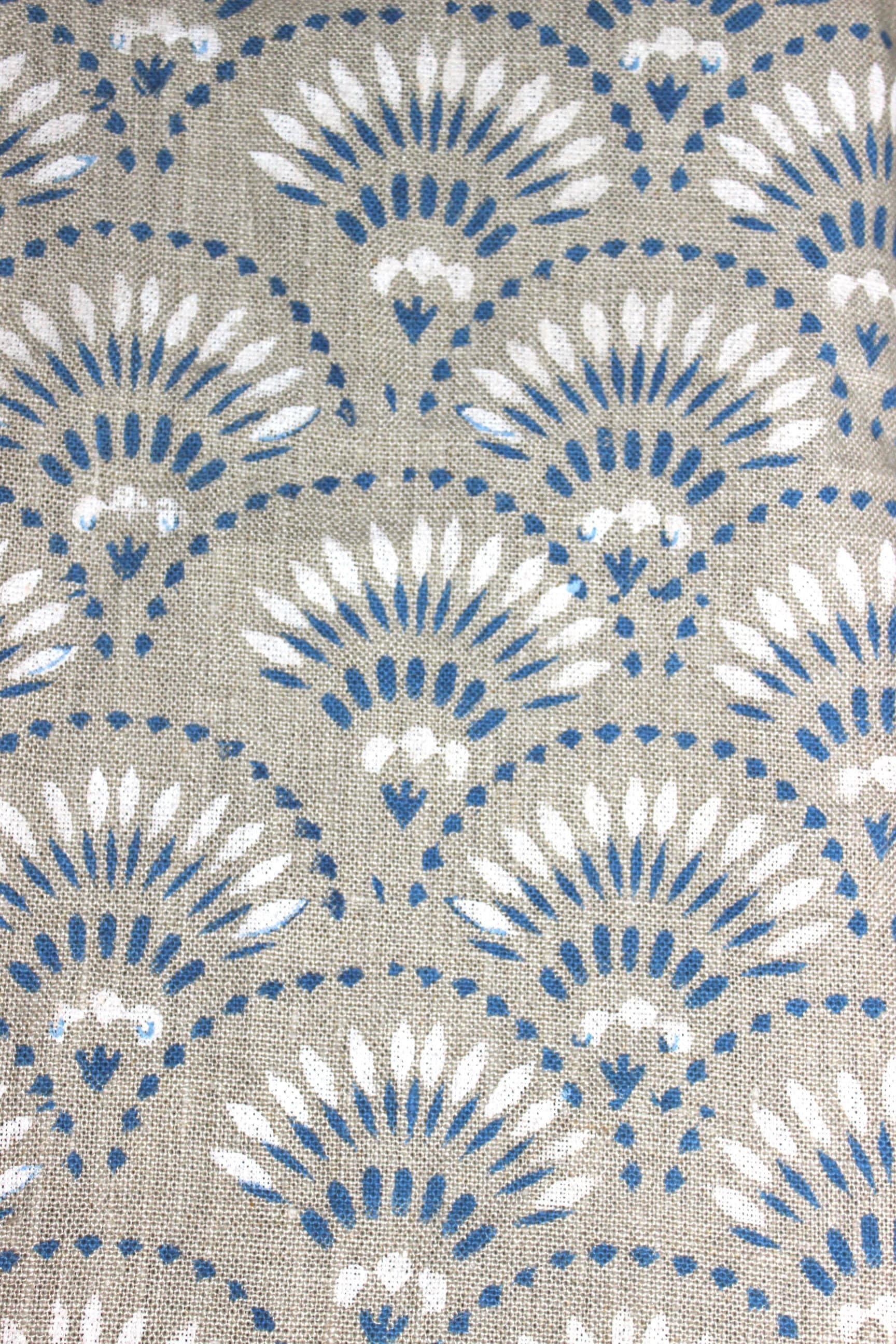 Block Print Linen Fabric, Shubharambh  Hand Block Indian Art On Heavy Handloom Linen Fabric, Upholstery&Pillow Cover Fabric By The Yard  Handmade With Natural Dyes