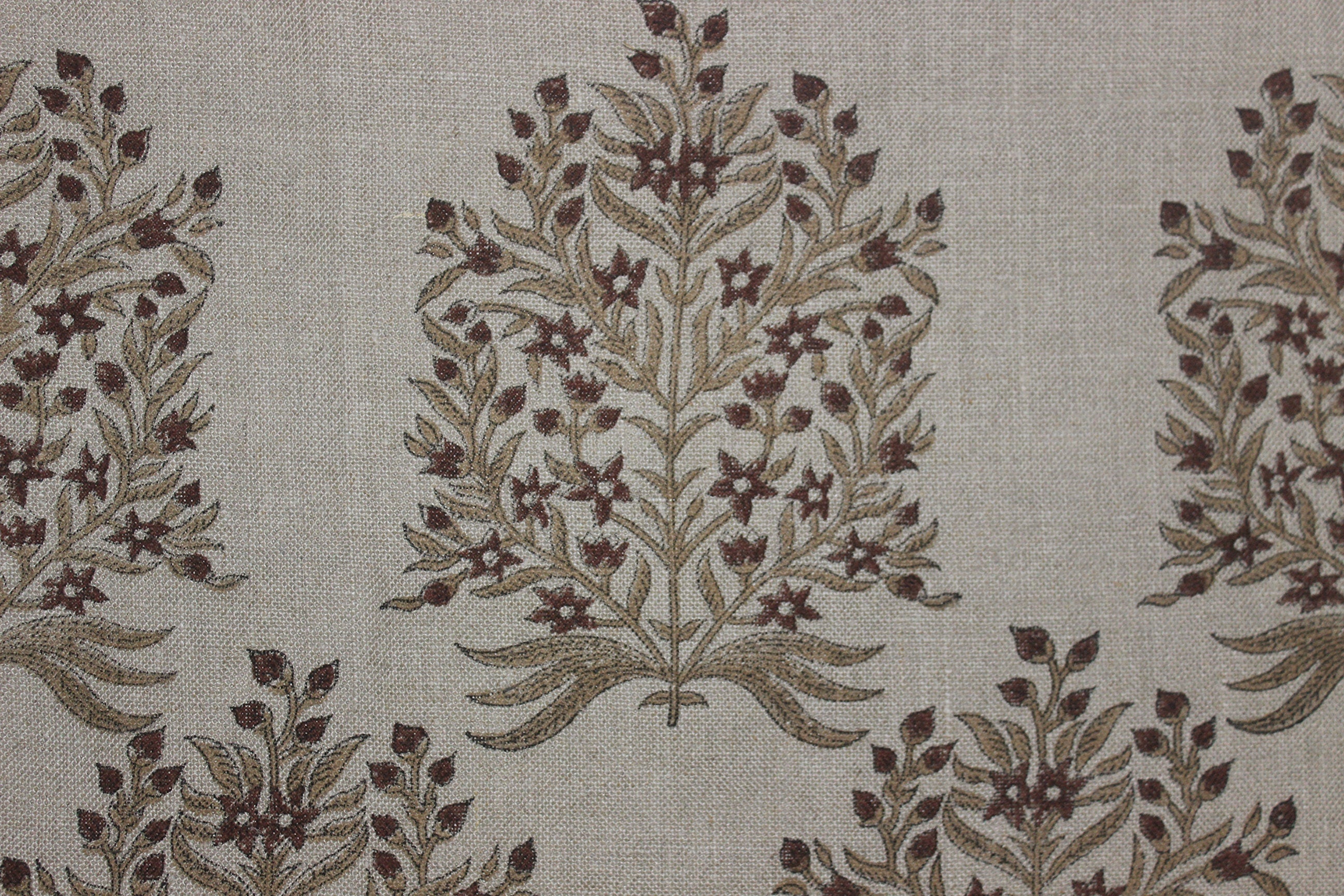 Block Print Linen Fabric, Vrindavan Bloom  Handmade Floral Block Print Linen Fabric, Decorative Pillow Cover, Cushion, Upholstery, Curtain, Printed Cotton