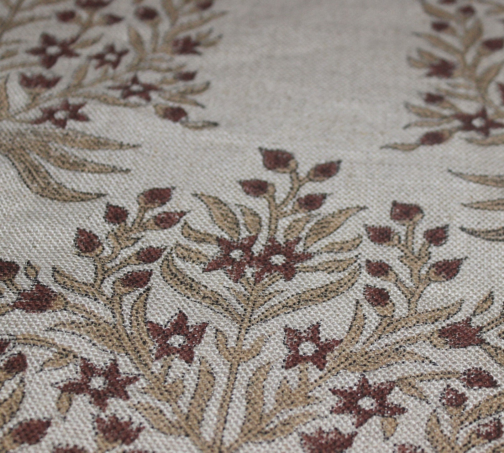 Block Print Linen Fabric, Vrindavan Bloom  Handmade Floral Block Print Linen Fabric, Decorative Pillow Cover, Cushion, Upholstery, Curtain, Printed Cotton