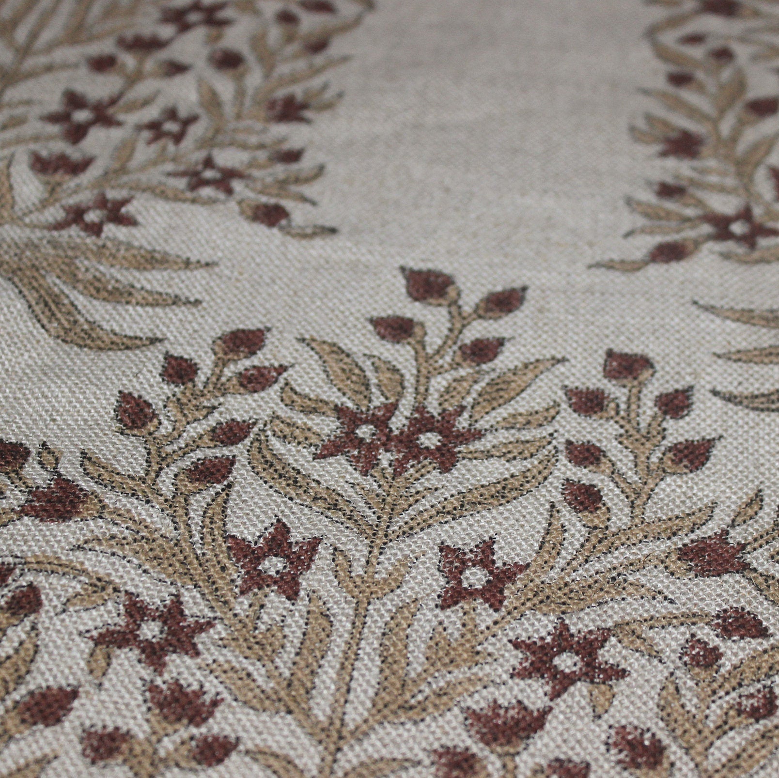 Block Print Linen Fabric, Vrindavan Bloom  Handmade Floral Block Print Linen Fabric, Decorative Pillow Cover, Cushion, Upholstery, Curtain, Printed Cotton