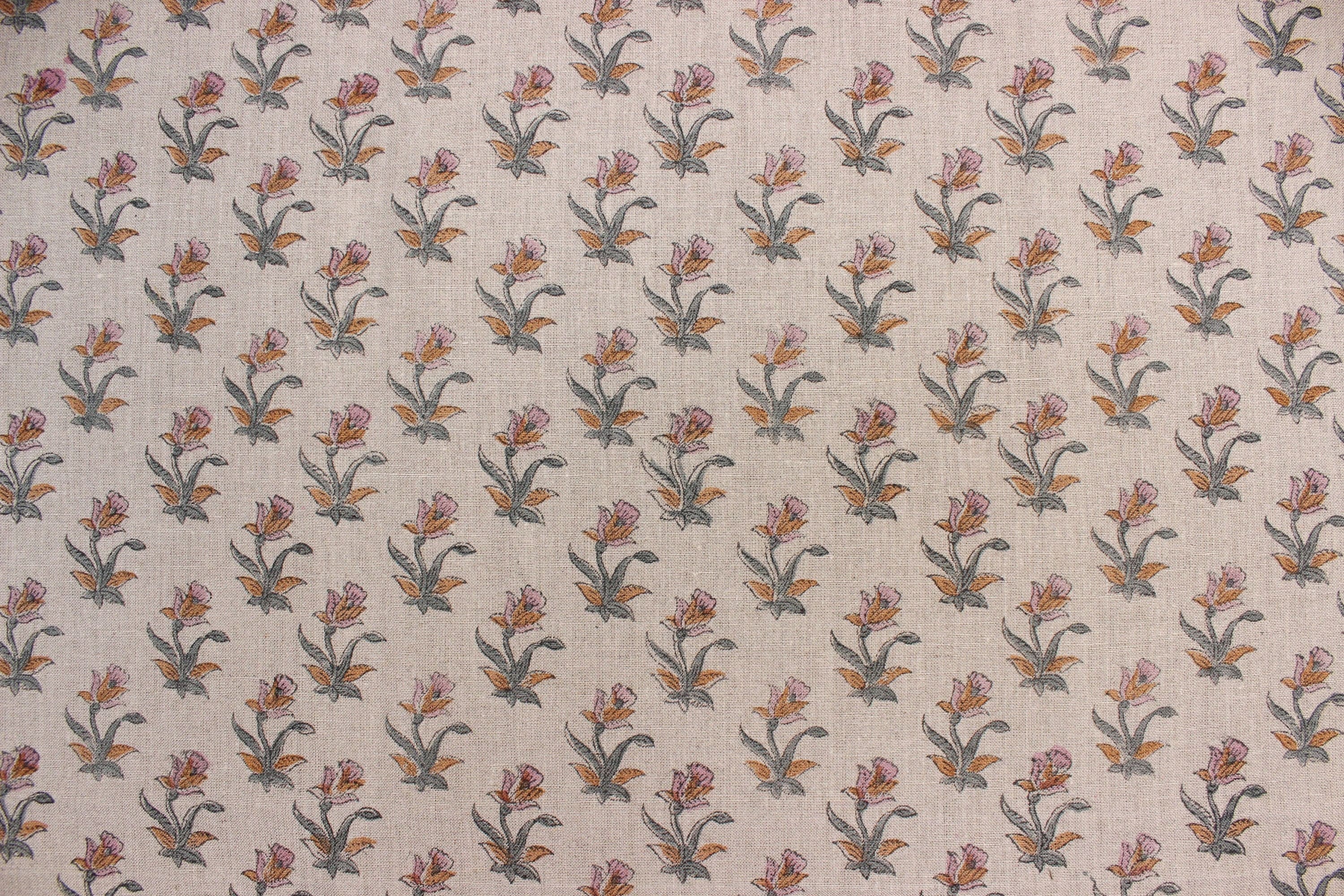 Coastal Tulip  Pure Linen Block Print  Block Print Fabric, Printed Linen Fabric, Block Print Upholstery Fabric, By The Yard, Linen Fabric,