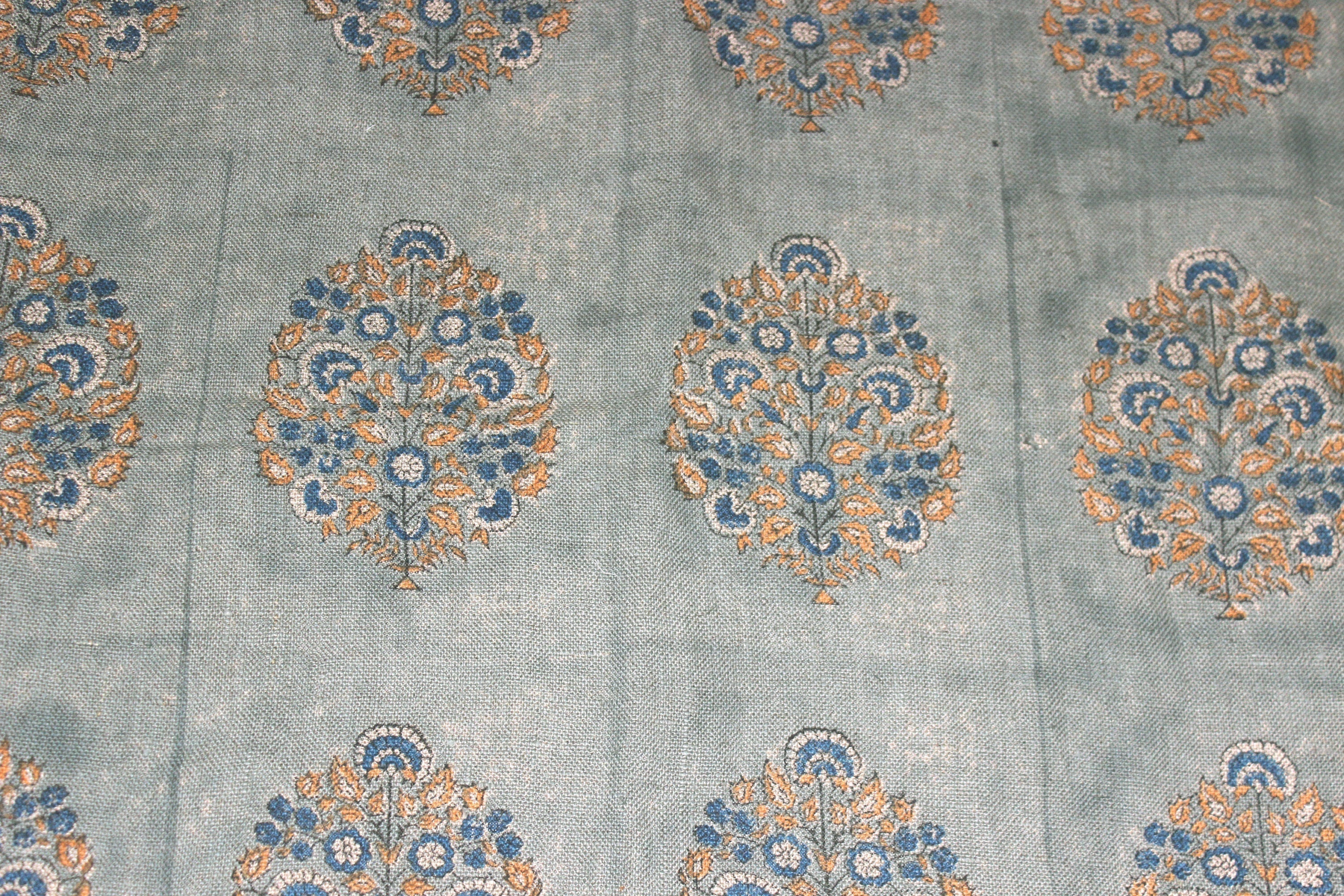 Guldasta  Indian Handblock Print Fabric By The Yard  Indian Handloom Linen  Block Print Fabric  Upholstery, Curtain & Pillow Fabric
