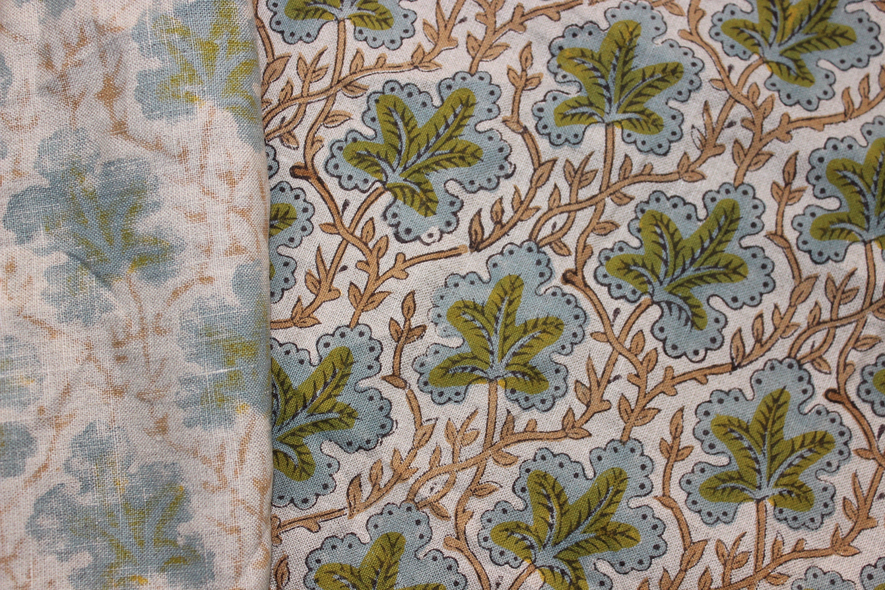 Block Print Linen Fabric, Pushp Samhita    A Unique Floral Printed Fabric, Block Print Fabrics By Yard Flower Upholstery Fabric, Designer Pillow Cover Fabric