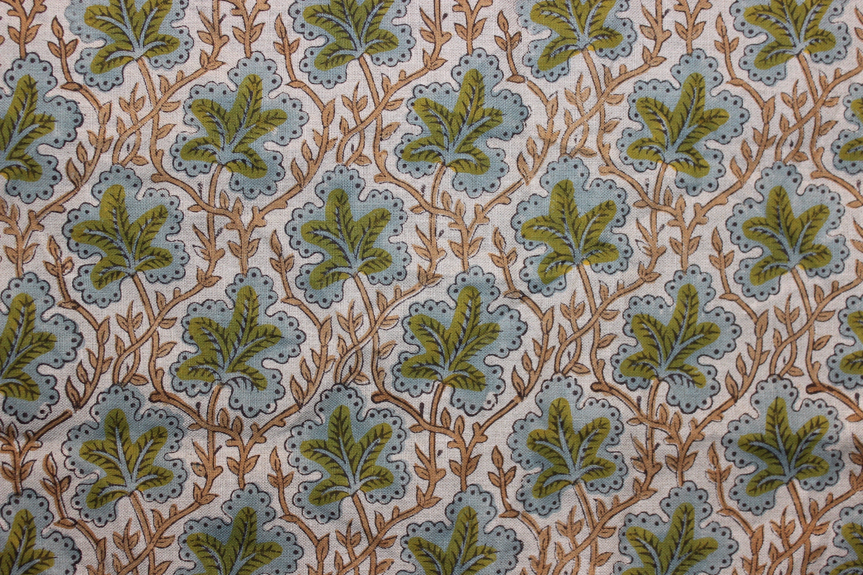 Block Print Linen Fabric, Pushp Samhita    A Unique Floral Printed Fabric, Block Print Fabrics By Yard Flower Upholstery Fabric, Designer Pillow Cover Fabric
