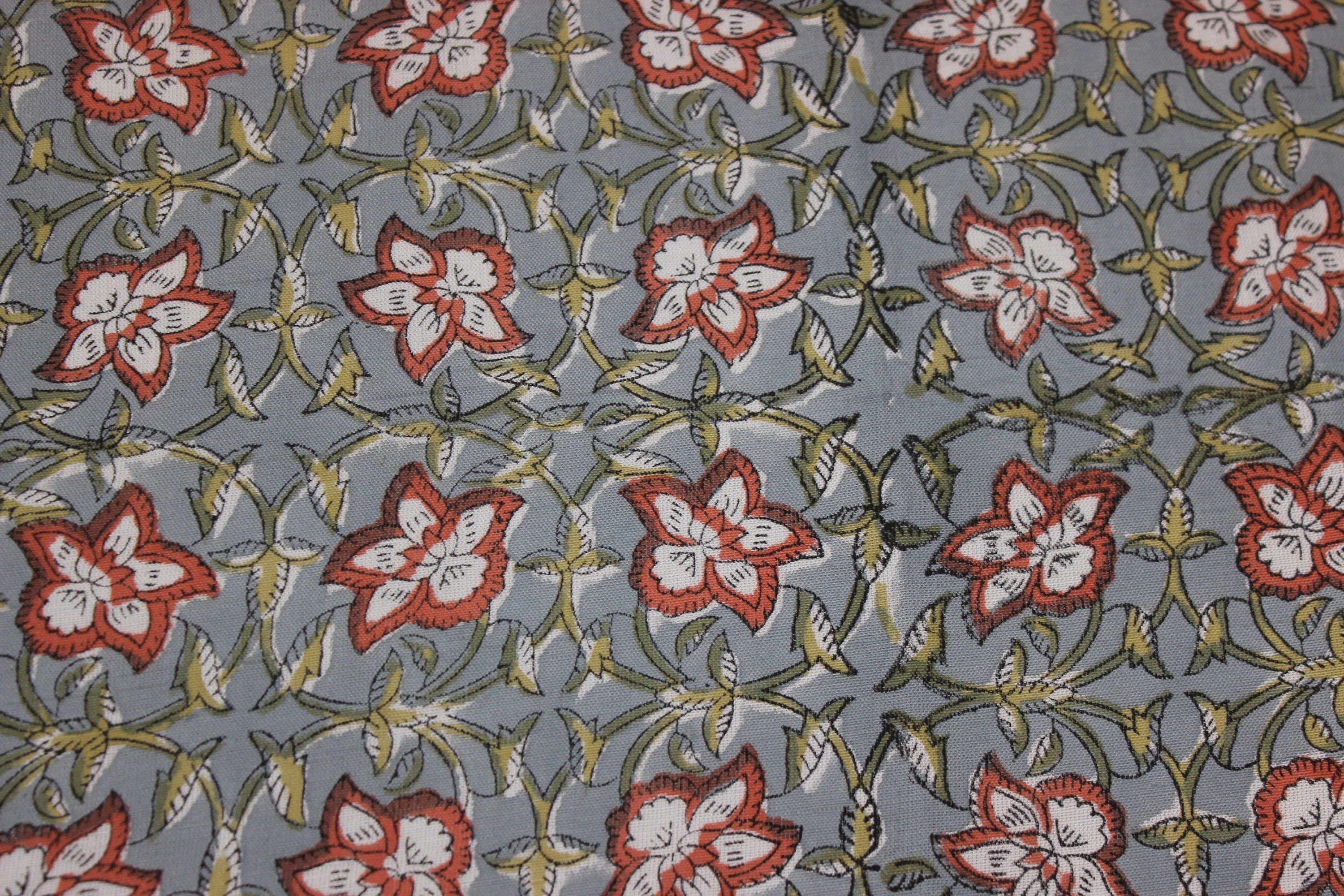 Chudamani  Beautiful Floral Hand Block Print  On Indian Linen & Cotton Fabrics By The Yard