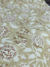 Block Print Linen Fabric, Rameshwaram   Linen& Cotton Fabric With Beige/Brown Floral Hand Block Print Fabric  Running Fabrics By The Yard 