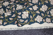 Amrit Vela  Floral Linen Hand Block Fabric  Indian Fabrics Printed Linen & Cotton By The Yard  Natural And Organic Fabrics