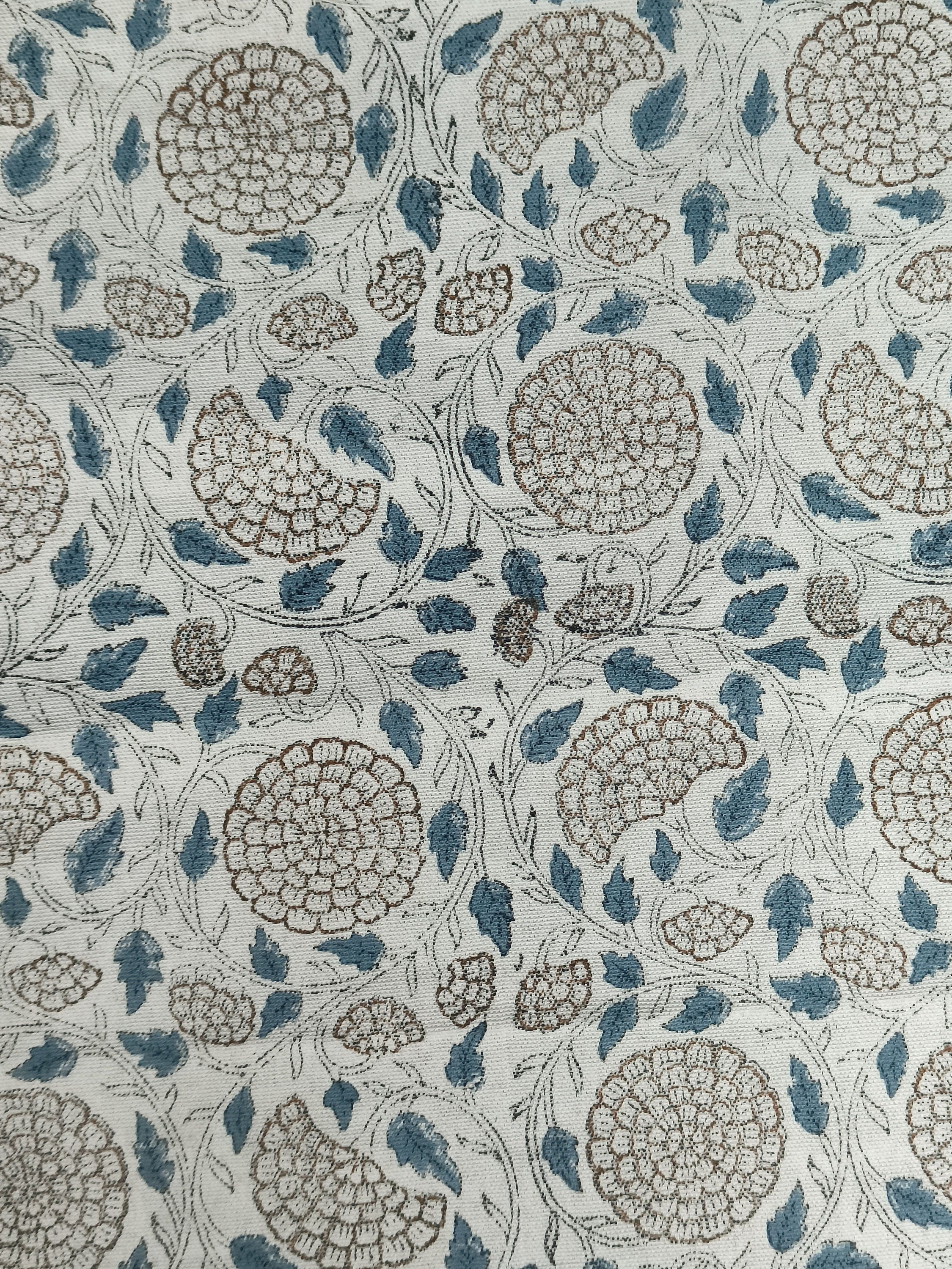 Block Print Linen Fabric, Karwachauth Skyblue  Heavy Weight Natural Linen Block Print Fabrics  Decors Fabric By The Yard  Floral Pillow Fabric & Interior Pillow