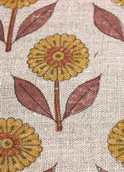 Genda Pushp  Flower Hand Block Print Fabric,Heavy Hand Woven Linen Pillow Case,Printed Upholstery Fabrics