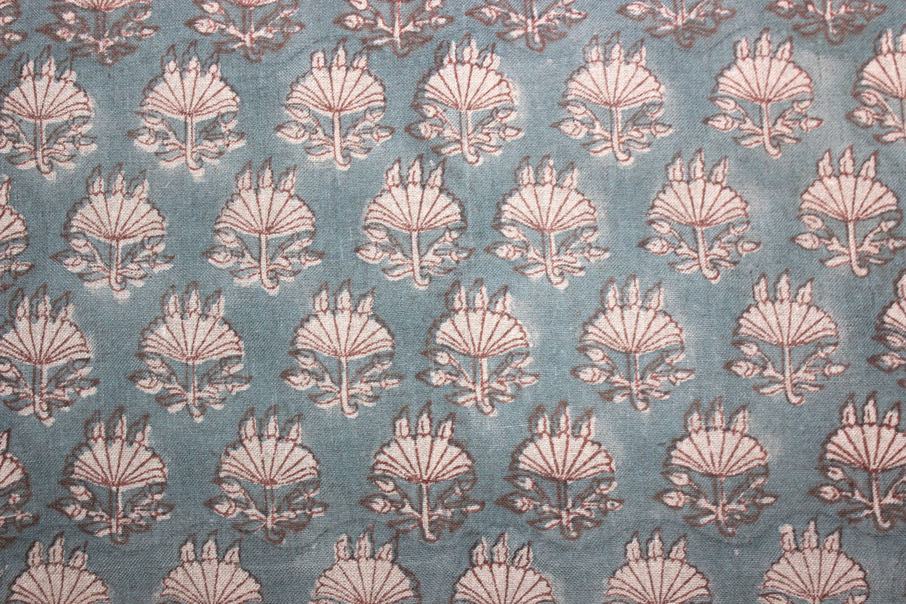 Block Print Linen Fabric, Trishula  Floral Block Prints, Fabric From India, Block Print By The Yard Fabric, Designer Cushion Fabric,Handmade Pillow Cover Fabric
