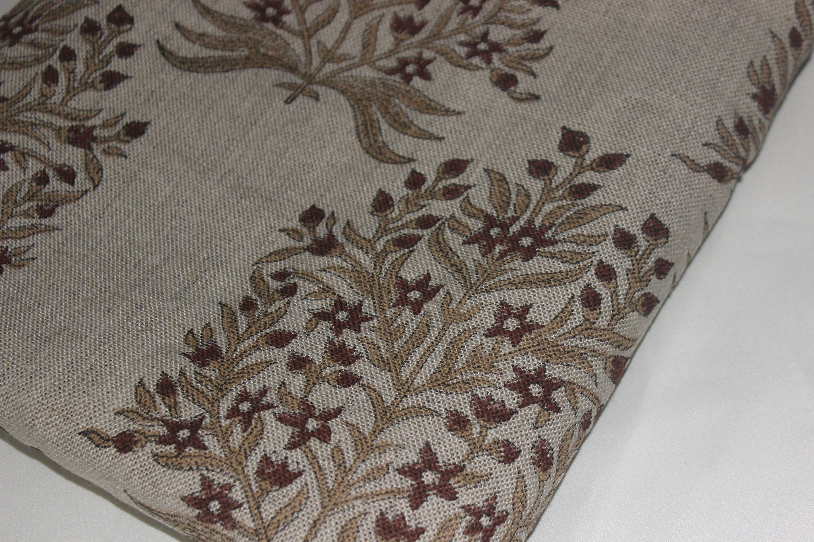 Block Print Linen Fabric, Vrindavan Bloom  Handmade Floral Block Print Linen Fabric, Decorative Pillow Cover, Cushion, Upholstery, Curtain, Printed Cotton