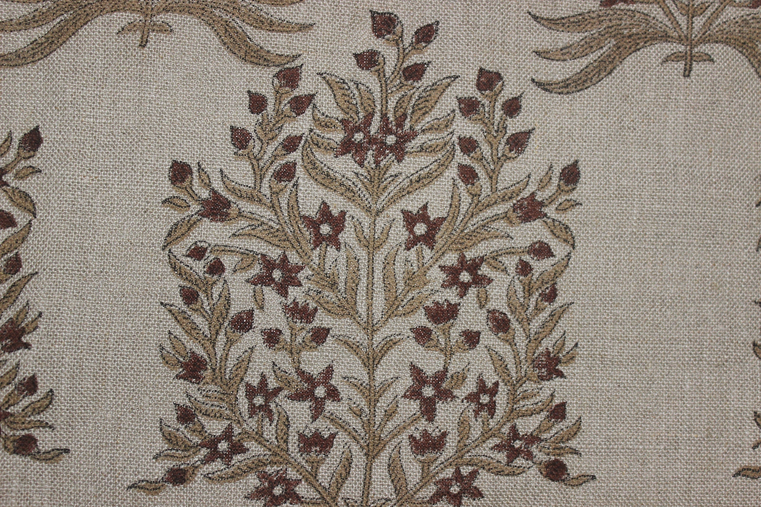 Block Print Linen Fabric, Vrindavan Bloom  Handmade Floral Block Print Linen Fabric, Decorative Pillow Cover, Cushion, Upholstery, Curtain, Printed Cotton