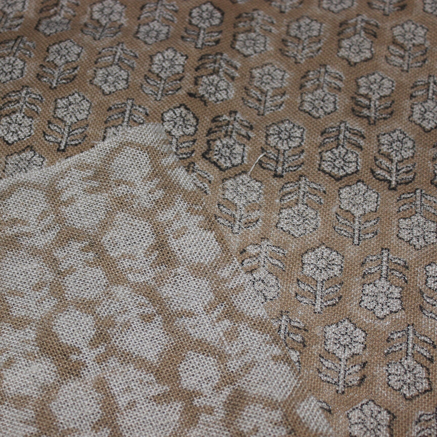 Block Print Linen Fabric, Tulsi Buti  Thick Linen India Block Print Fabric  Home Upholstery, Cushion Cover, Pillow Case  Organic, Natural, Handmade & Sustainable