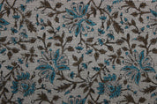 Block Print Linen Fabric, Neera Bel  Pure Linen & Cotton Fabrics With Indian Handmade Block Print Art,Floral Design Running Fabric For Home Decors Upholsterypillows