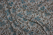 Block Print Linen Fabric, Neera Bel  Pure Linen & Cotton Fabrics With Indian Handmade Block Print Art,Floral Design Running Fabric For Home Decors Upholsterypillows