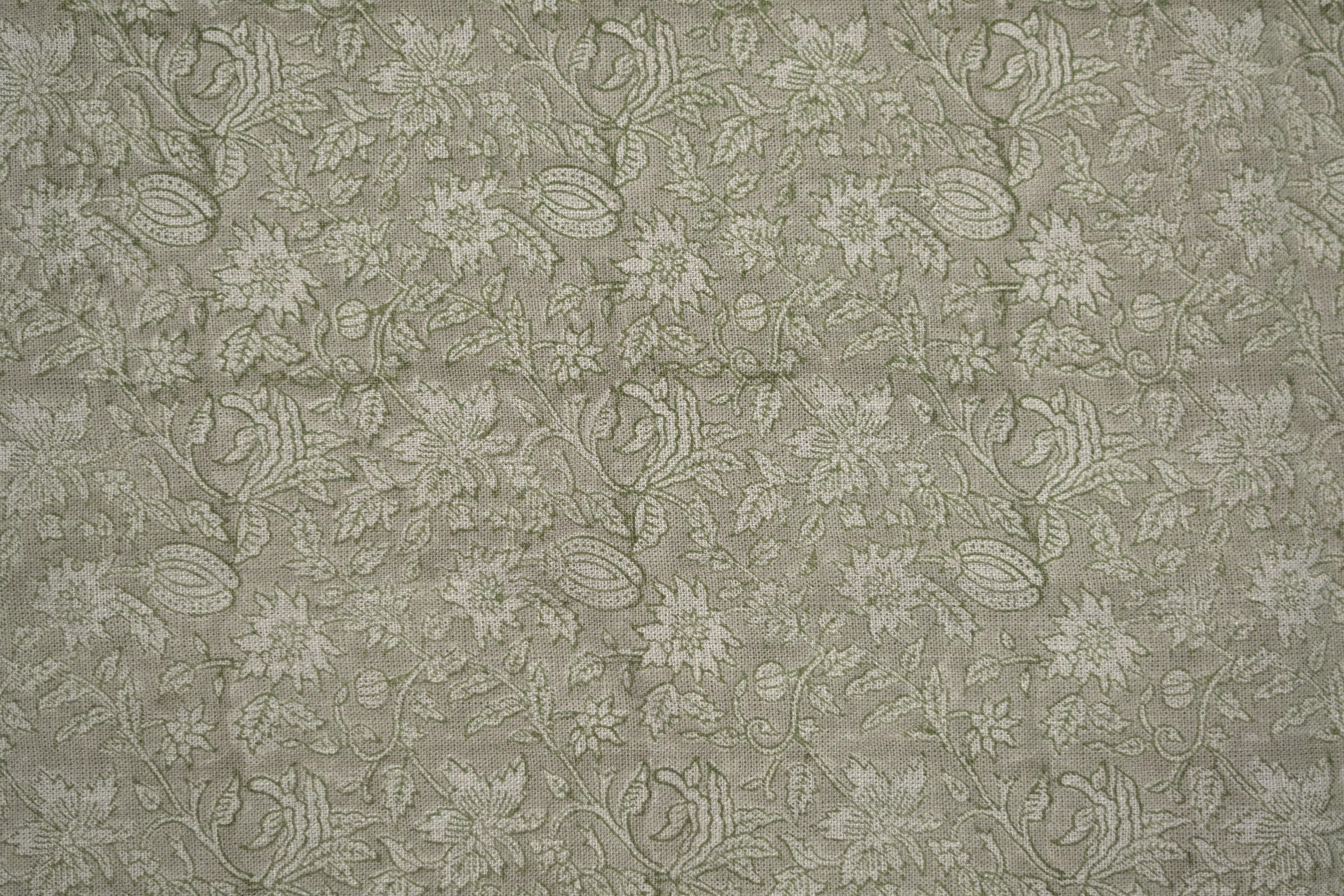 Block Print Linen Fabric, Manikarnika Harit  Natural Green Block Print Linen Fabric  Handmade Indian Handblock Art  Linen & Cotton For Home And Interior Decors