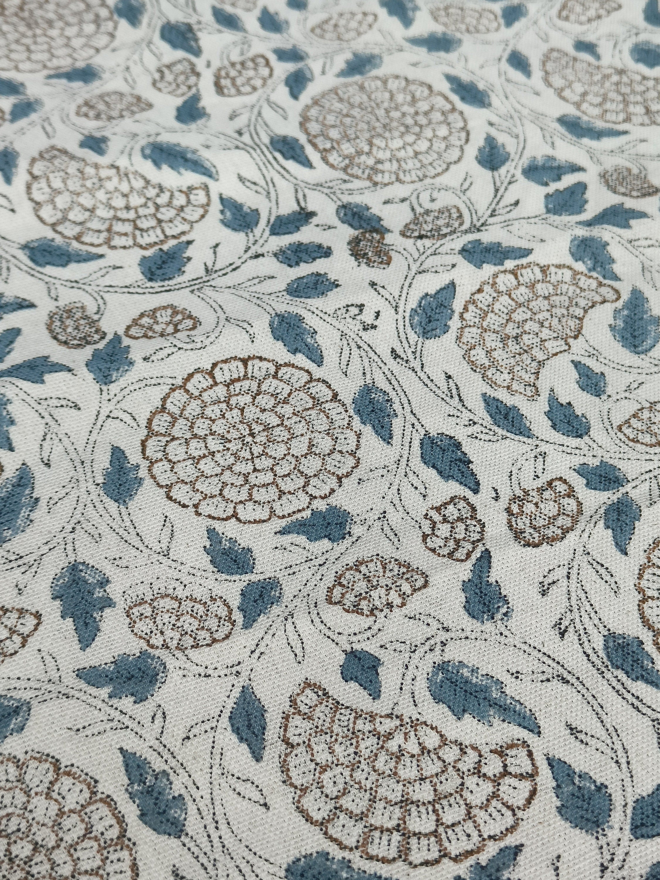 Block Print Linen Fabric, Karwachauth Skyblue  Heavy Weight Natural Linen Block Print Fabrics  Decors Fabric By The Yard  Floral Pillow Fabric & Interior Pillow