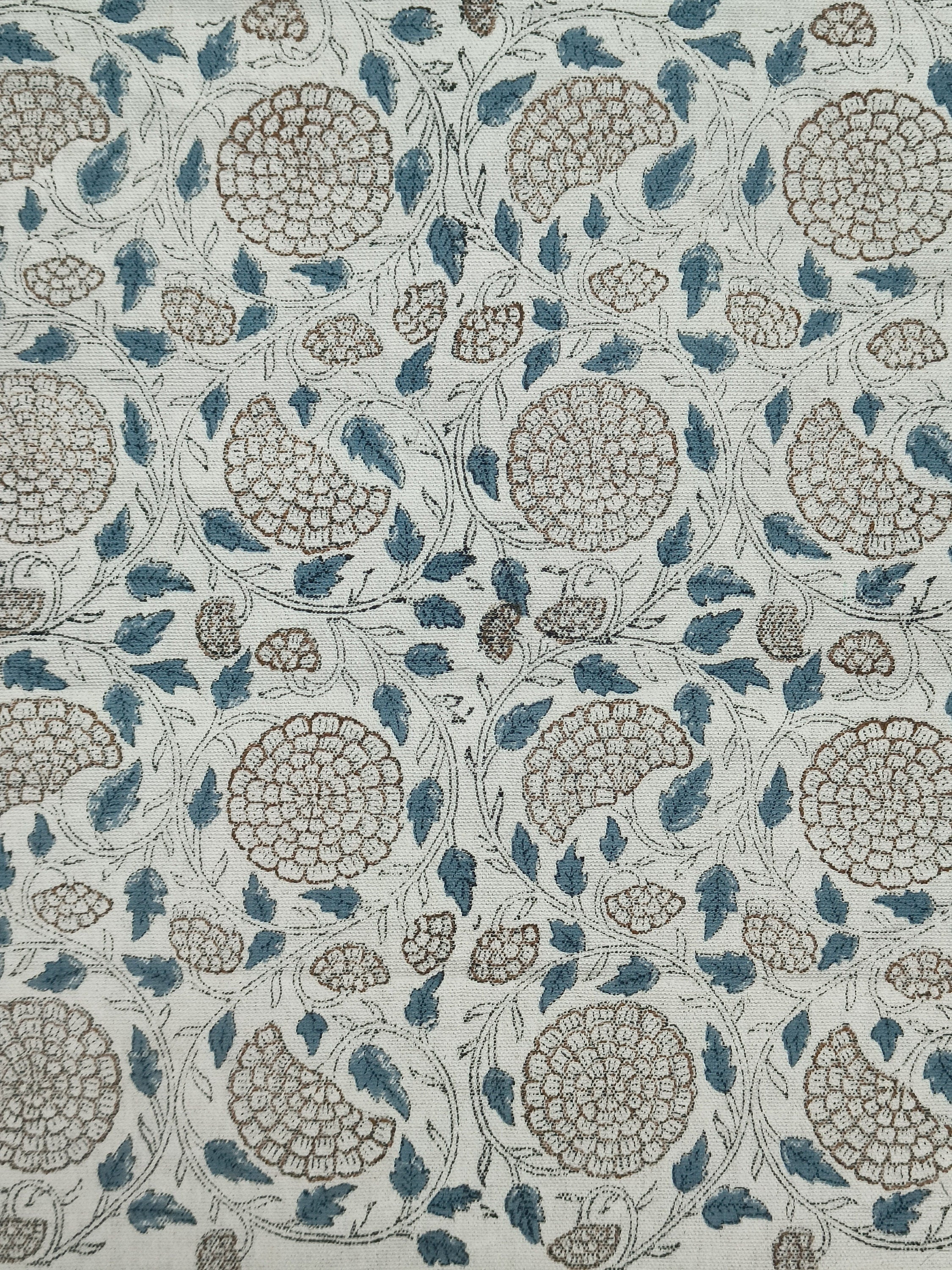 Block Print Linen Fabric, Karwachauth Skyblue  Heavy Weight Natural Linen Block Print Fabrics  Decors Fabric By The Yard  Floral Pillow Fabric & Interior Pillow