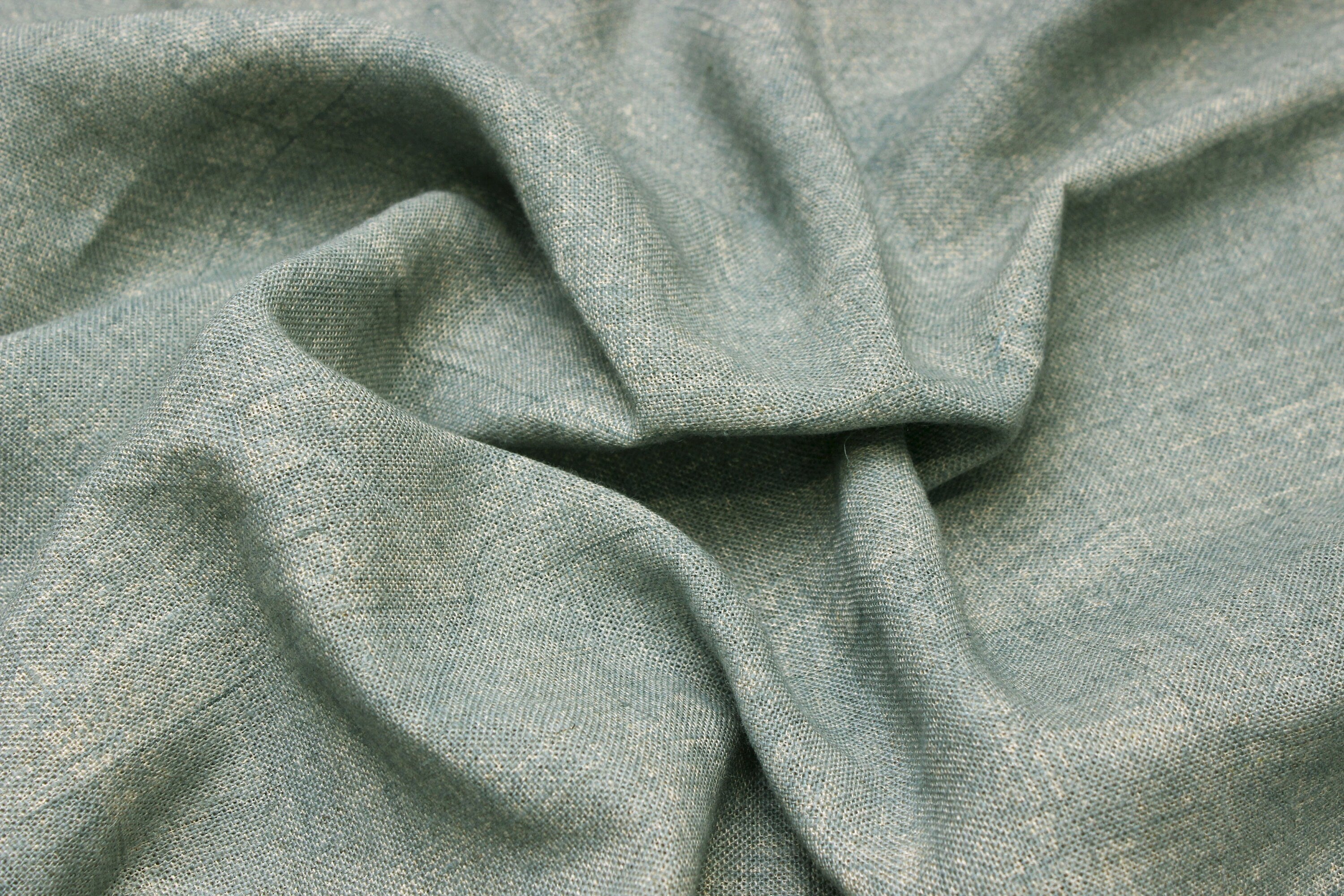 Block Print Linen Fabric, Ocean Waves By Fabritual  Thick Linen Fabric With Block Print Solid Fabrics, Yard By Yard Fabric, Plain Natural Color Wood Blocked Fabric