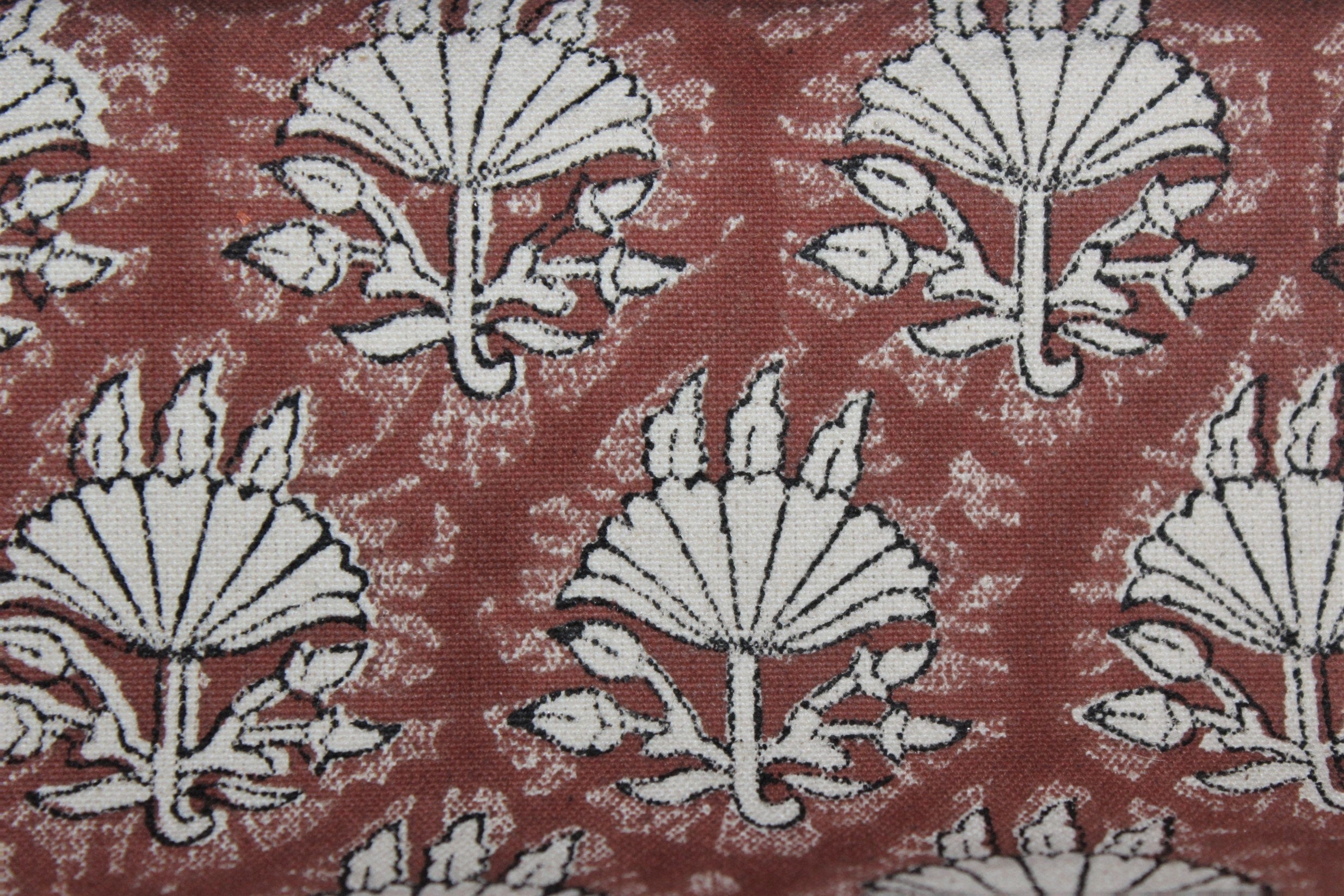 Block Print Linen Fabric, Ulta Umbrella  Block Print Thick Linen Fabric  Reddish Brown Floral Print Upholstery Fabric, Pillow Cover Fabric, Linen By The Yard