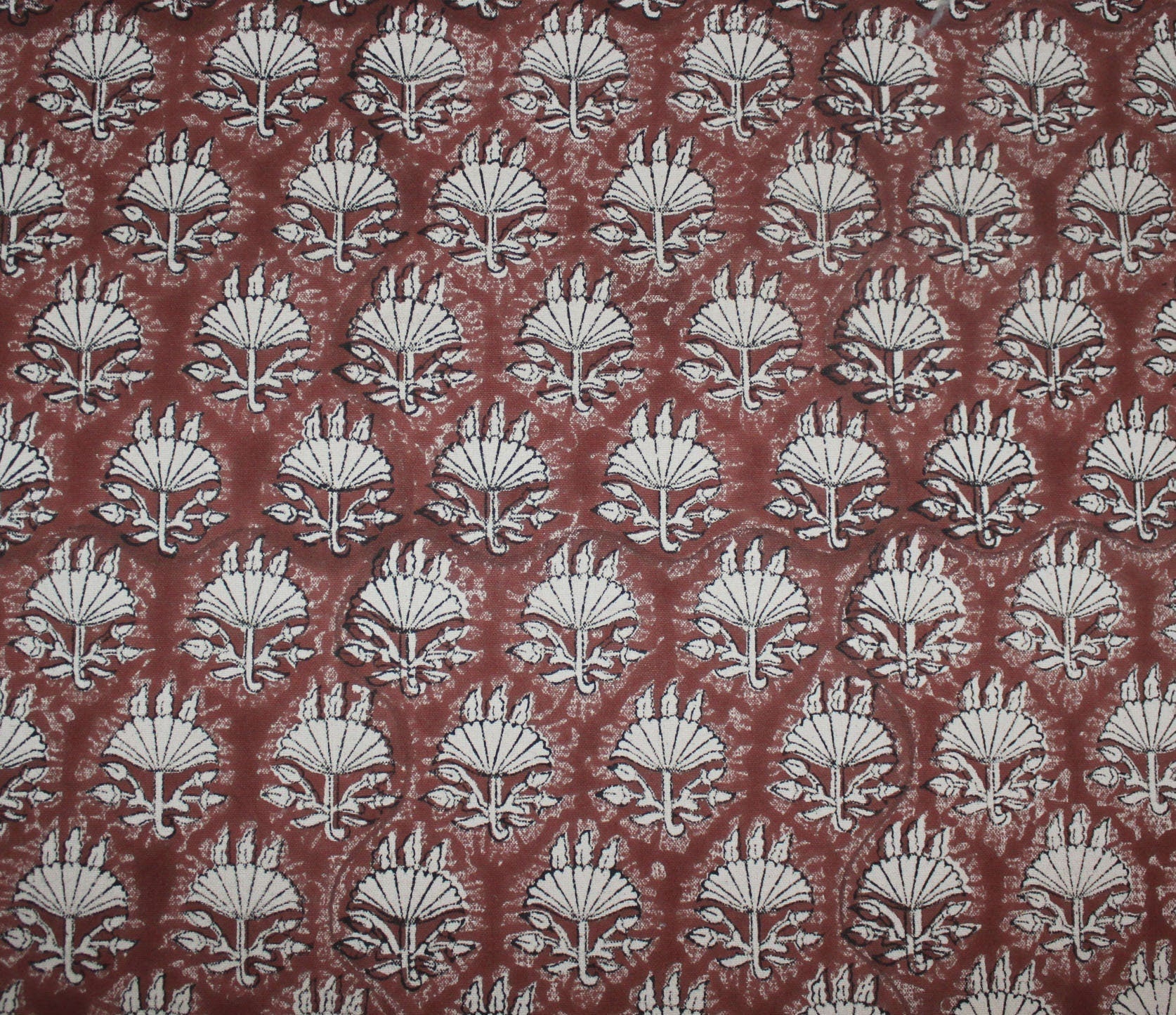 Block Print Linen Fabric, Ulta Umbrella  Block Print Thick Linen Fabric  Reddish Brown Floral Print Upholstery Fabric, Pillow Cover Fabric, Linen By The Yard