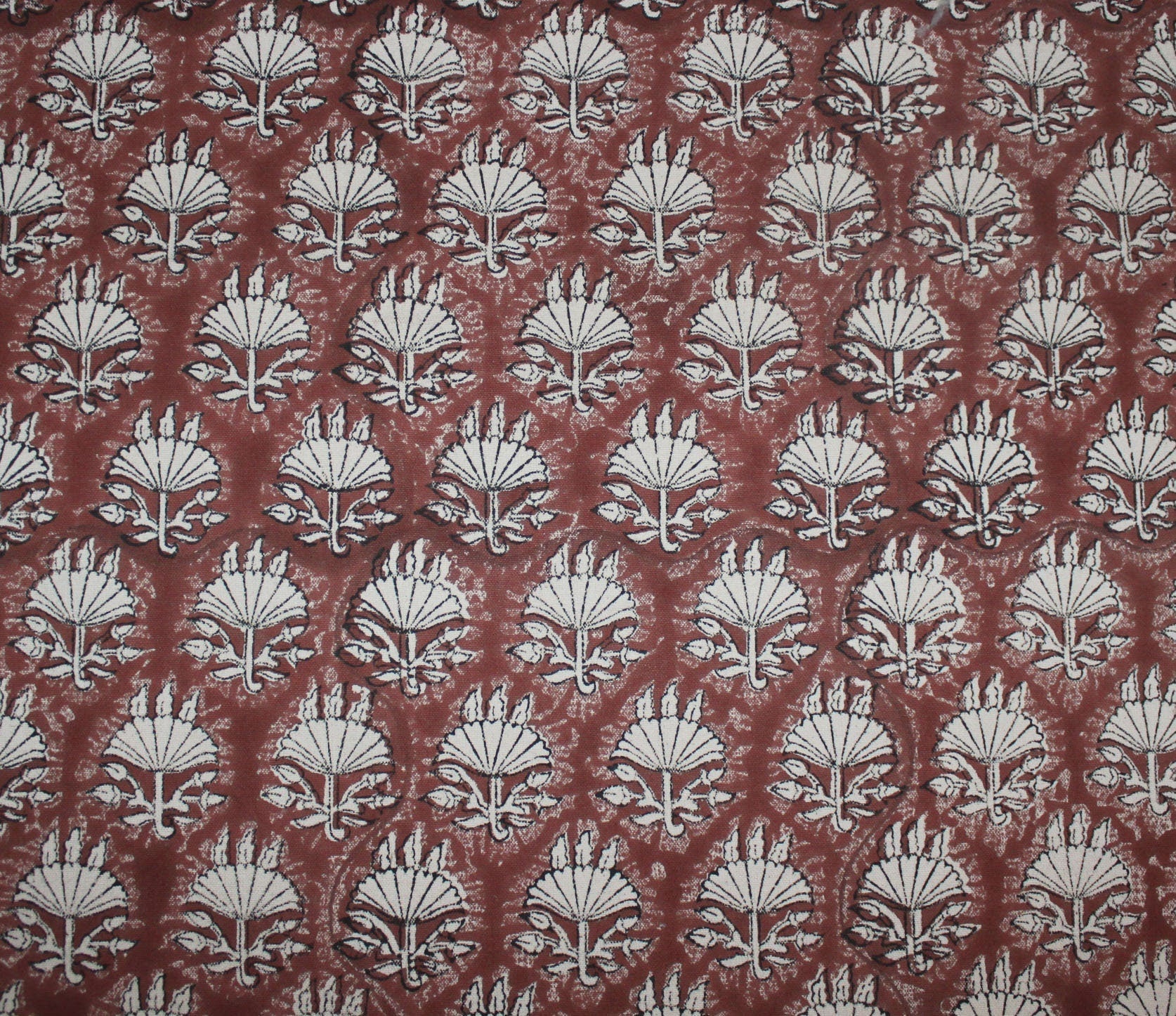 Block Print Linen Fabric, Ulta Umbrella  Block Print Thick Linen Fabric  Reddish Brown Floral Print Upholstery Fabric, Pillow Cover Fabric, Linen By The Yard