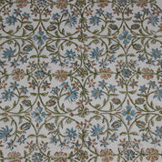 Amritwani Skyblue  Flower Block Print Fabric, 100% Natural Linen Fabric, Indian Fabrics, Block Print Cushions, Pillow Cover Fabric