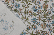 Amritwani Skyblue  Flower Block Print Fabric, 100% Natural Linen Fabric, Indian Fabrics, Block Print Cushions, Pillow Cover Fabric