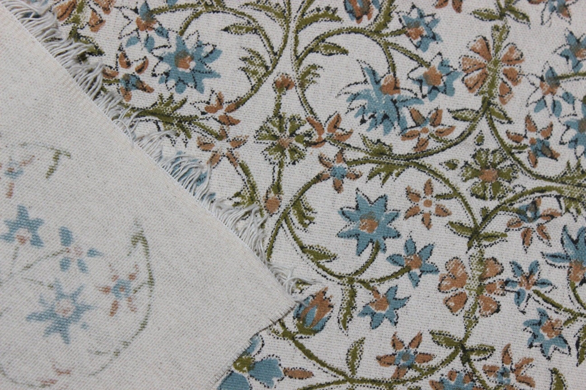 Amritwani Skyblue  Flower Block Print Fabric, 100% Natural Linen Fabric, Indian Fabrics, Block Print Cushions, Pillow Cover Fabric
