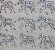 Block Print Linen Fabric, Zebra  Blue White Block Print Fabrics  Zebras  Black/White  Linen Fabric By The Yard