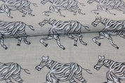 Block Print Linen Fabric, Zebra  Blue White Block Print Fabrics  Zebras  Black/White  Linen Fabric By The Yard