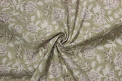 Block Print Linen Fabric, Rameshwaram 63"Wide Cotton Fabric, Indian Floral Hand Block Printed 100% Drill Cotton Cloth, Fabric By The Yard, Curtains Pillows Bag