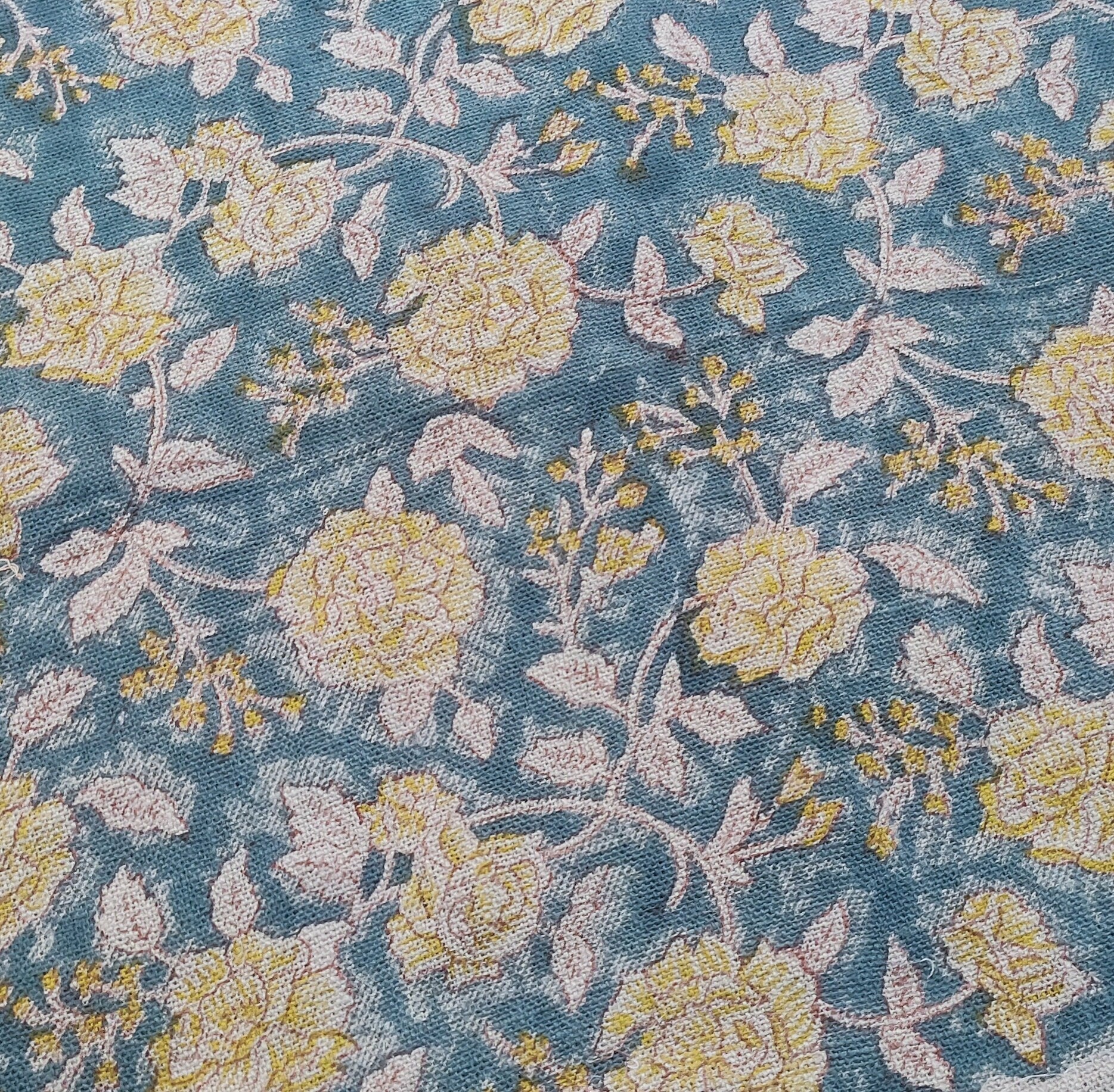Block Print Linen Fabric, Rameshwaram  Floral Linen Fabric Block Print, Fabric By The Yard, Tablecloth Fabric, Cushion Cover Fabric, Block Print Upholstery