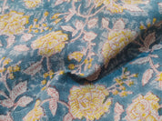 Block Print Linen Fabric, Rameshwaram  Floral Linen Fabric Block Print, Fabric By The Yard, Tablecloth Fabric, Cushion Cover Fabric, Block Print Upholstery