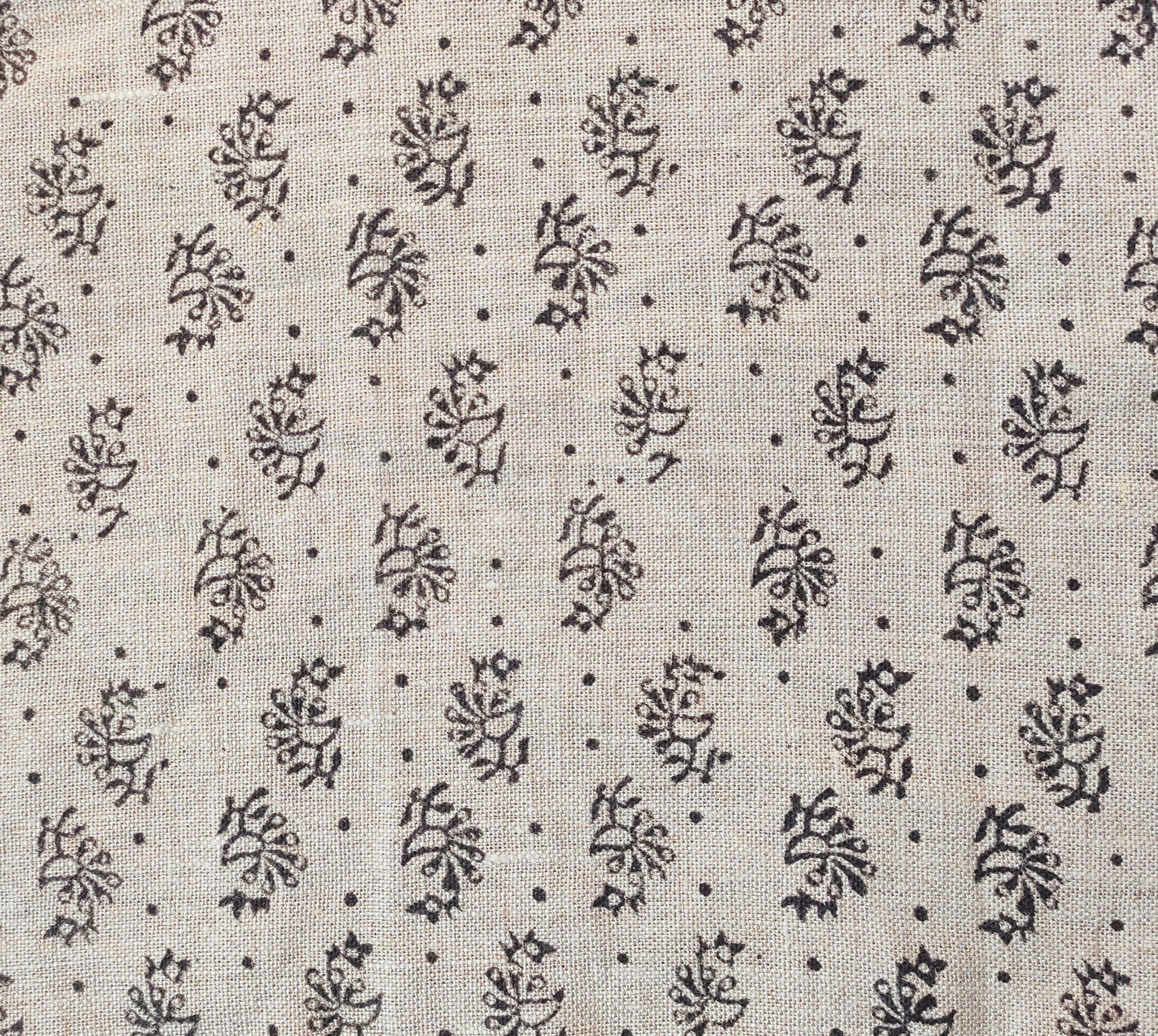 Jhumkaa  Linen Block Print Fabric Indian Block Print Block Printed Pillow Cover, Hand Blocked Fabric