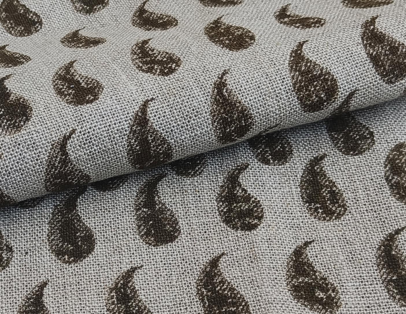 Block Print Linen Fabric, Kara  Fabric By The Yard, Block Print Fabric, Heavy Fabric, Hand Block Print Linen Fabric, Paisley Block Print Throw Pillows
