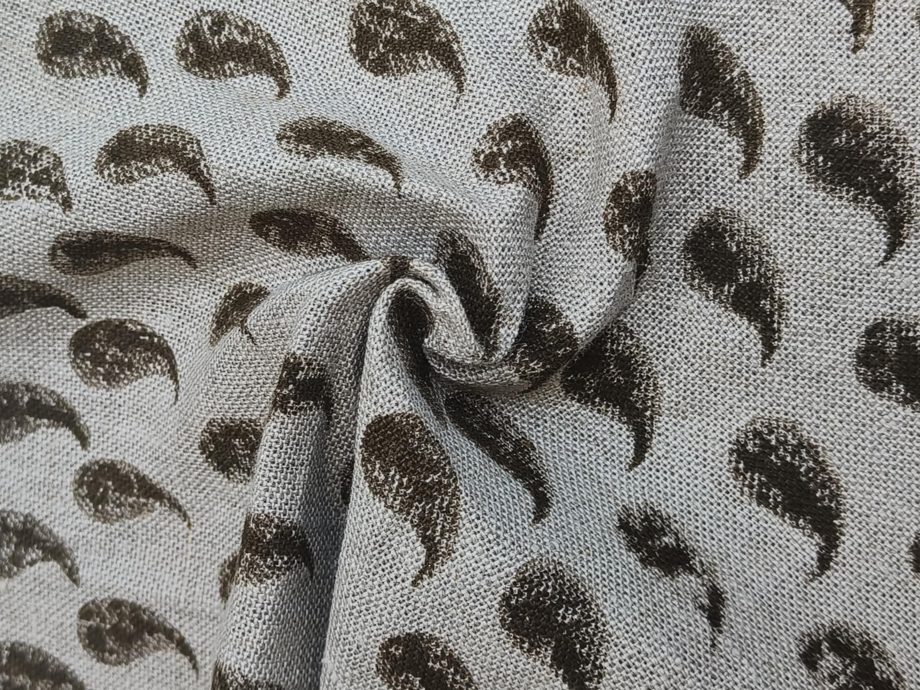 Block Print Linen Fabric, Kara  Fabric By The Yard, Block Print Fabric, Heavy Fabric, Hand Block Print Linen Fabric, Paisley Block Print Throw Pillows