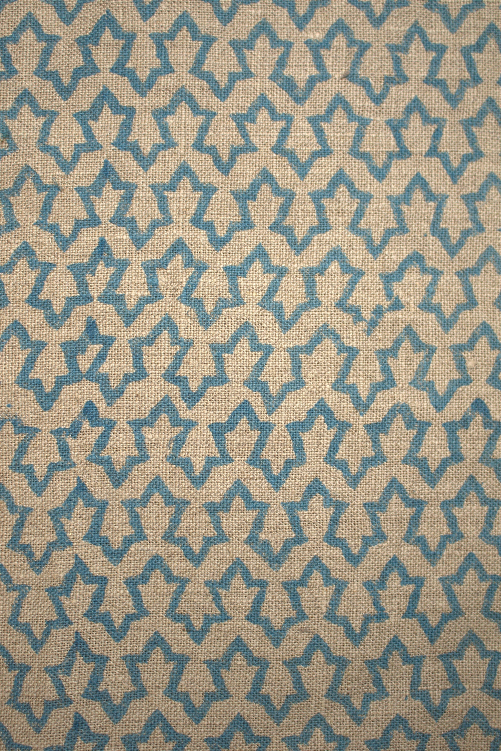 Block Print Linen Fabric, Zig Zag  Block Print Handloom Linen Fabric Linen Fabric Flower Light Tan Colour,Home Decor, Upholstery Fabric,Pillow Cover, Table Cloth