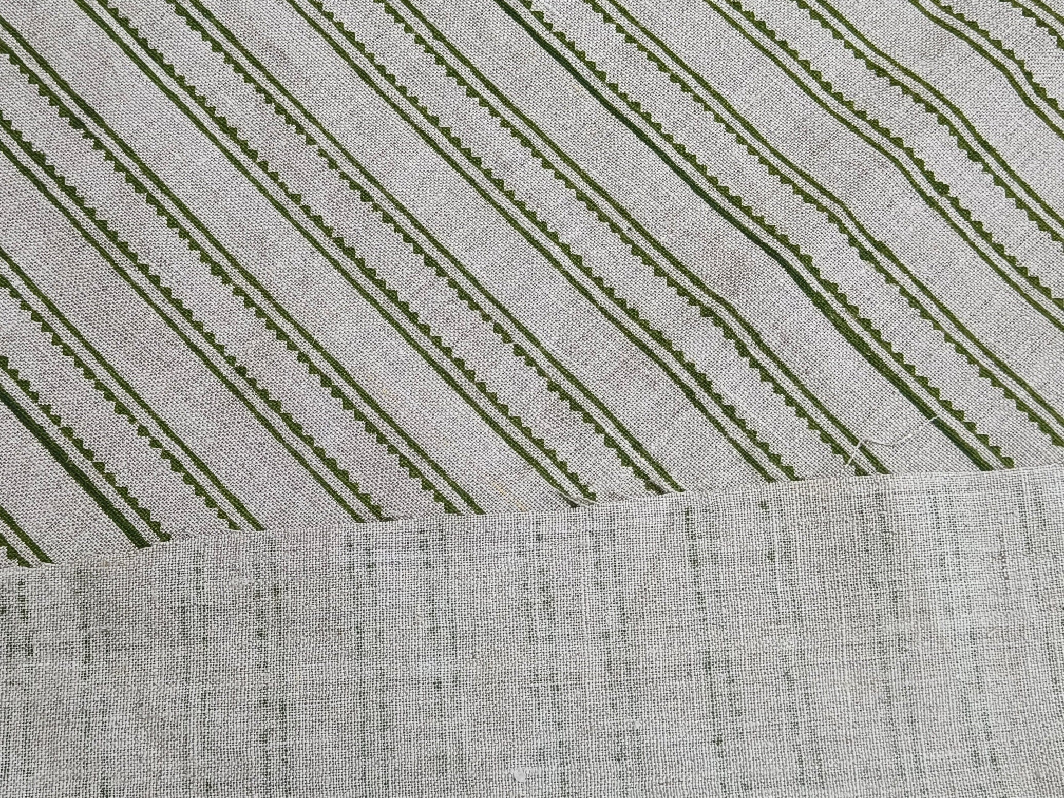 Geometrical Lines  Green Block Print Fabric, Indian Fabric, Stripe Heavy Linen Fabric, Upholstery Striped, Hand Blocked Cushion Throw 