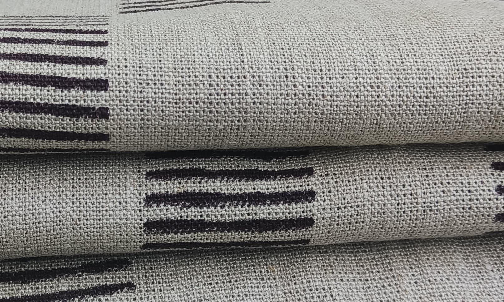 Block Print Linen Fabric, Zebra Crossing  Indian Hand Blockprint Fabric, Natural Stripe Linen By The Yard, Cushion, Throw, Pillow, Shams And Upholstery