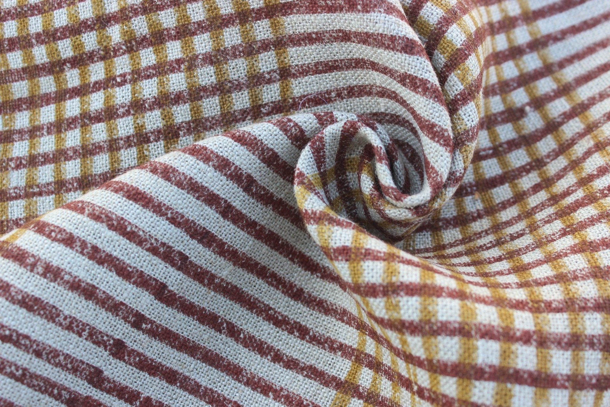 Amayra Mustard  Block Print Check Fabric,Heavy Linen Fabric, Wide Fabric By The Yard, Fabric Make Cushion Covers,Curtains,Tablecloth 