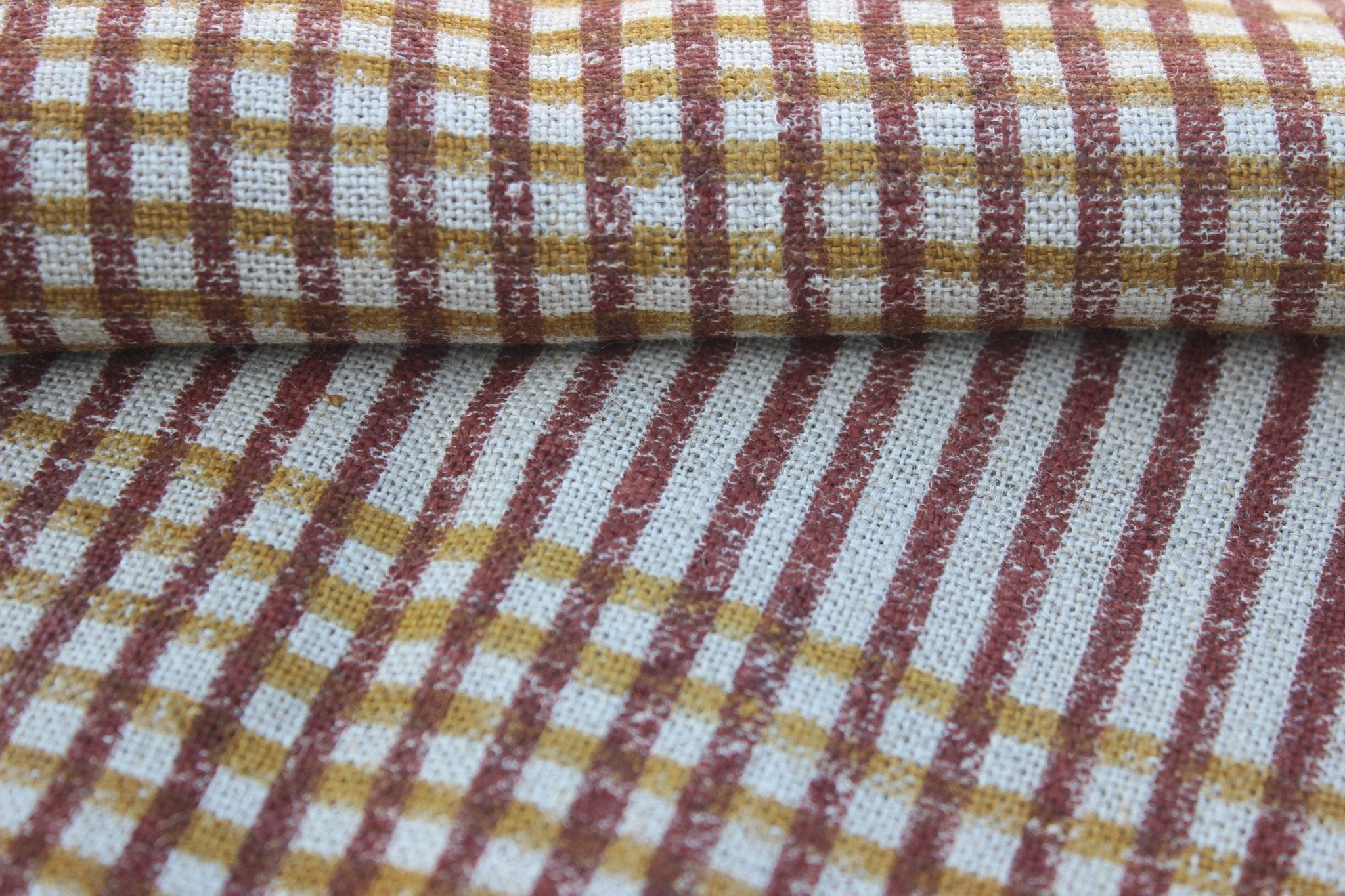 Amayra Mustard  Block Print Check Fabric,Heavy Linen Fabric, Wide Fabric By The Yard, Fabric Make Cushion Covers,Curtains,Tablecloth 