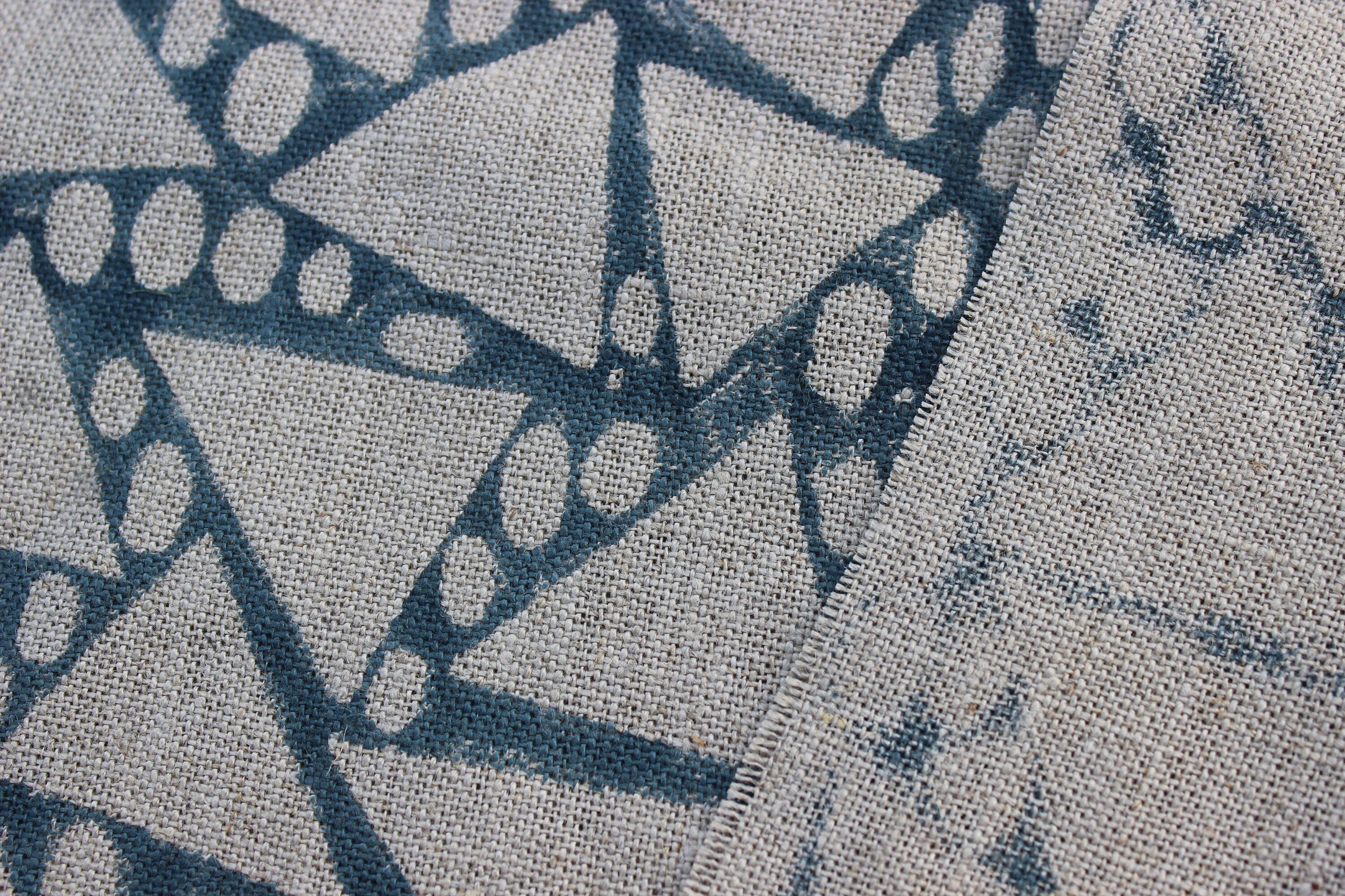 Block Print Linen Fabric, Triangle Zoom  Block Print Fabric, Triangle & Dot Pattern, Natural Linen Cloth, Block Print Textile, Sewing  Upholstery Material