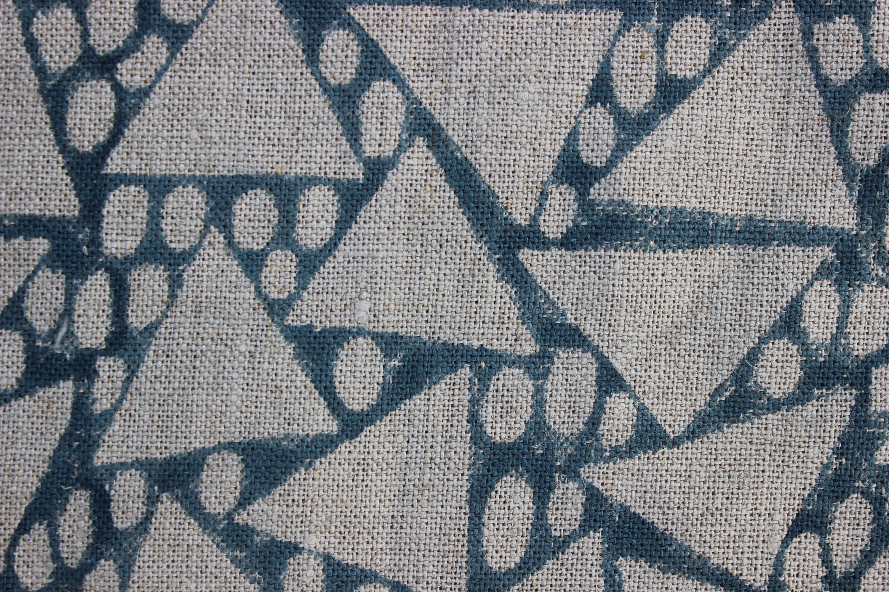Block Print Linen Fabric, Triangle Zoom  Block Print Fabric, Triangle & Dot Pattern, Natural Linen Cloth, Block Print Textile, Sewing  Upholstery Material