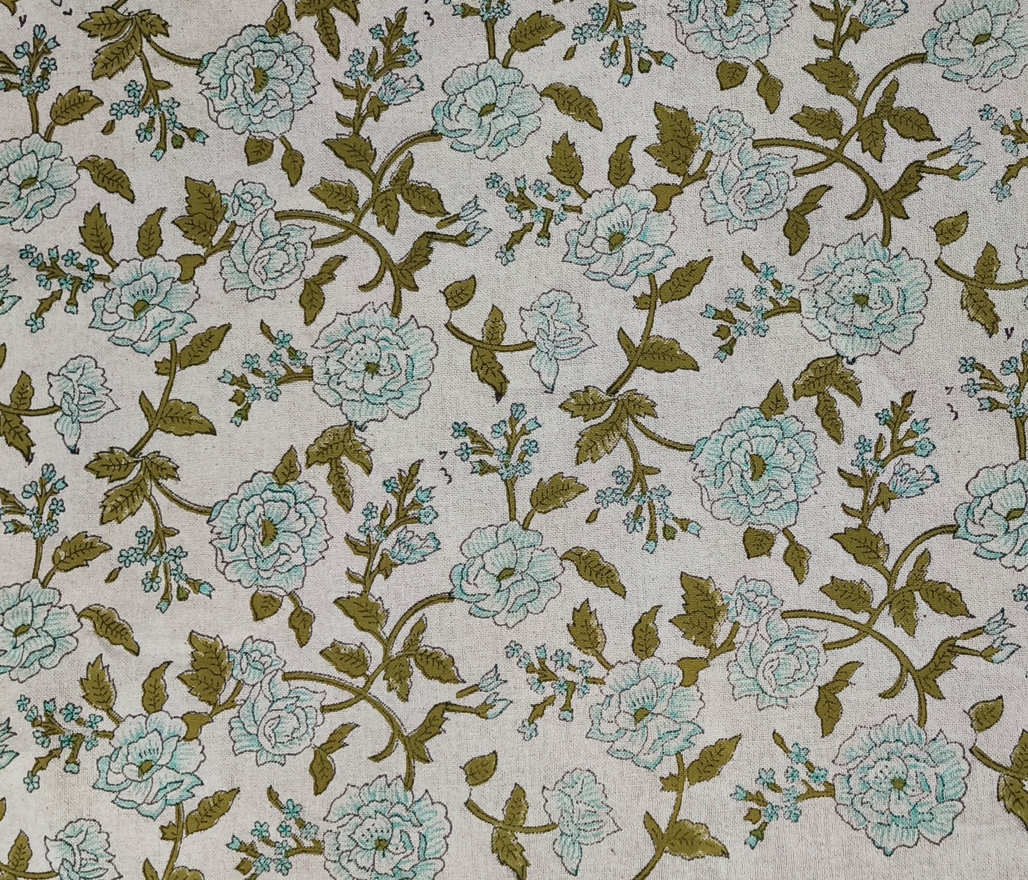 Block Print Linen Fabric, Rameshwaram  Indian Hand Block Fabric, Linen Block Print Textiles, Extra Wide Craft Fabric By The Yard, Floral Print Fabric Linen