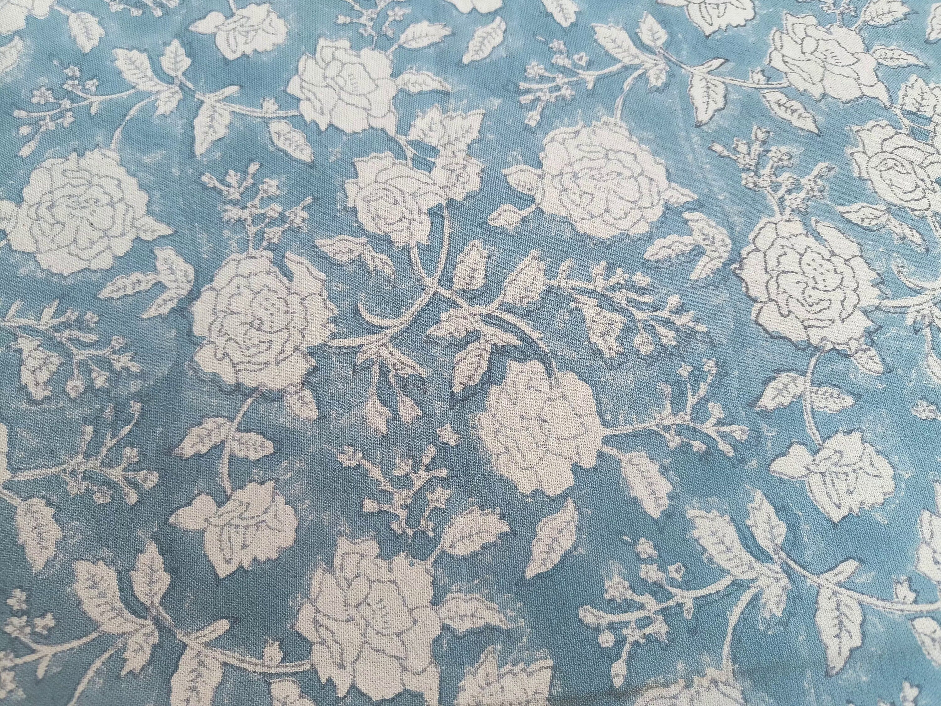 Block Print Linen Fabric, Rameshwaram Sky Blue Fabric, Block Print Linen Fabric, Latest Print On Etsy, Pillow Fabric, Cushion Fabric, Upholstery Fabric, Home Decor