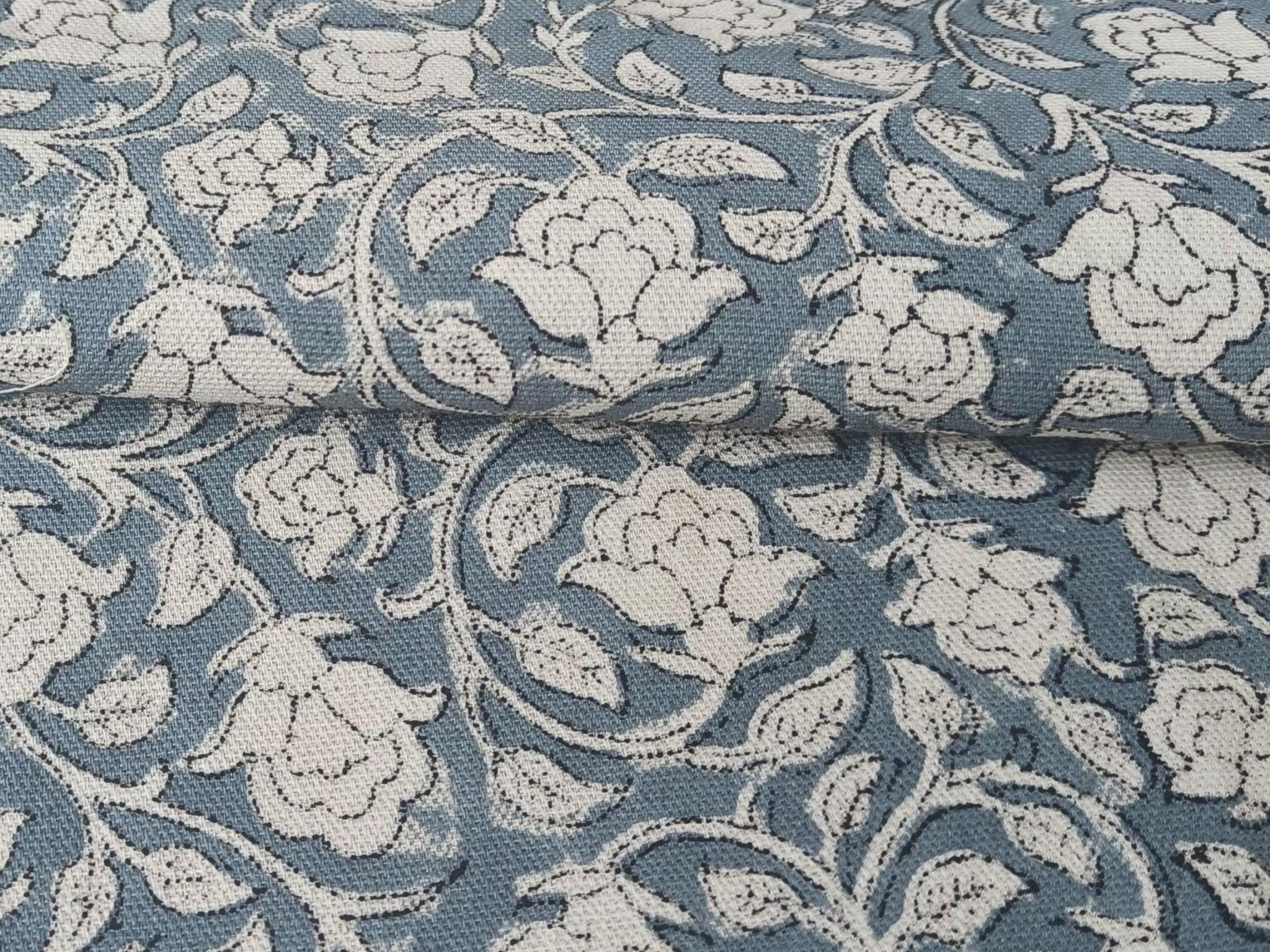 Amritvela  Blockprint Mini Floral Handstamped, Indian Linen Fabric, India Hand Block Print Fabric, Pillow, Cushion, Upholstery